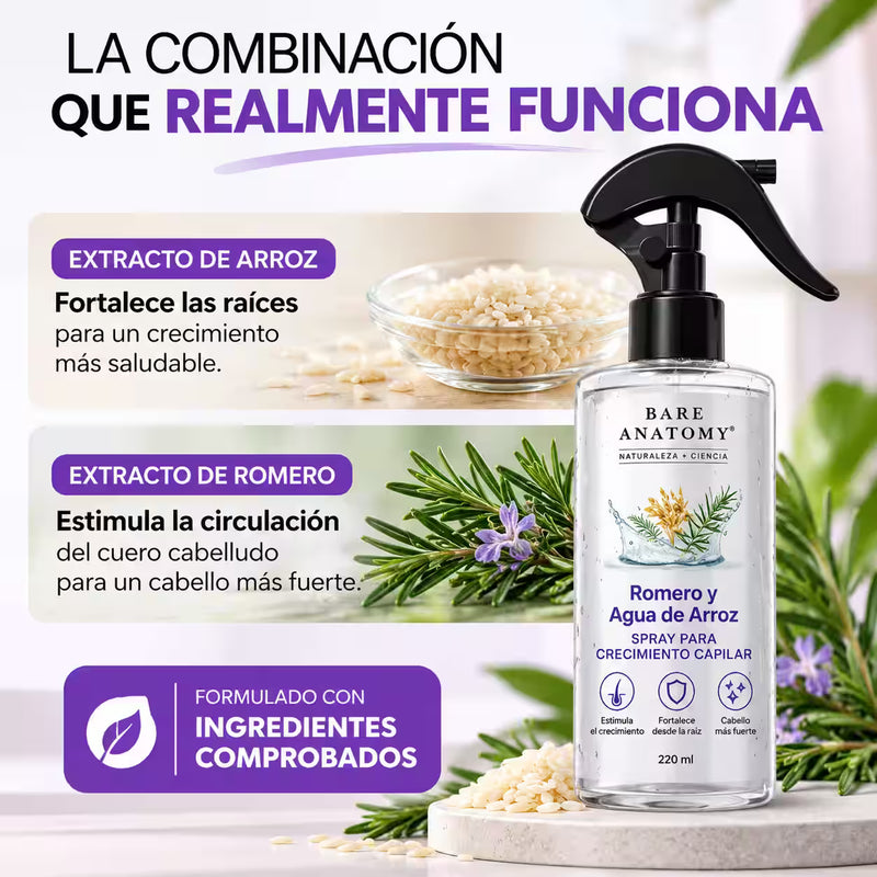 Spray Capilar de Romero y Arroz | Ayuda a Reducir la Caída y Fortalecer el Cabello