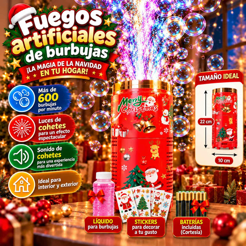 Fuegos Artificiales de Burbujas Mágicas + Luces de Cohetes + Sonido + Accesorios Incluidos
