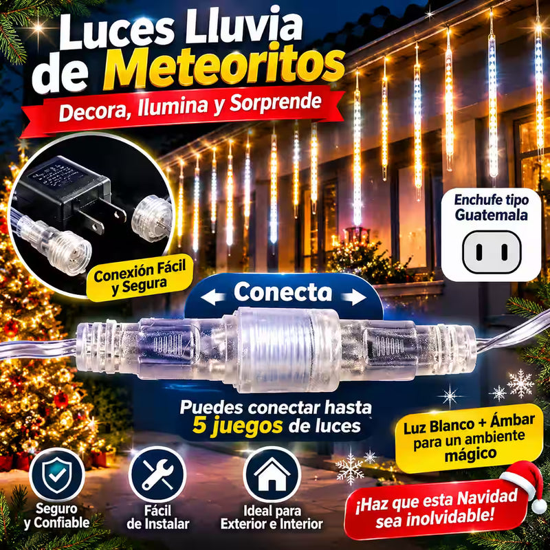 ¡HAZ QUE TU CASA BRILLE COMO NUNCA! Luces LED con Efecto Lluvia de Meteoritos Blanco y Ámbar.