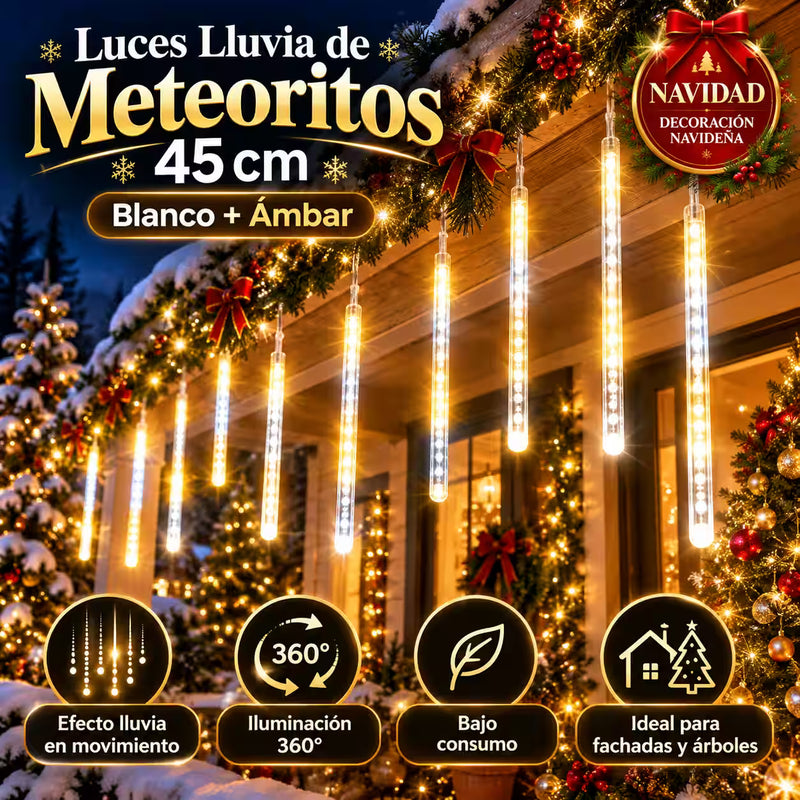 ¡HAZ QUE TU CASA BRILLE COMO NUNCA! Luces LED con Efecto Lluvia de Meteoritos Blanco y Ámbar.